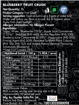 Tastecraft Blueberry Fruit Crush 1L