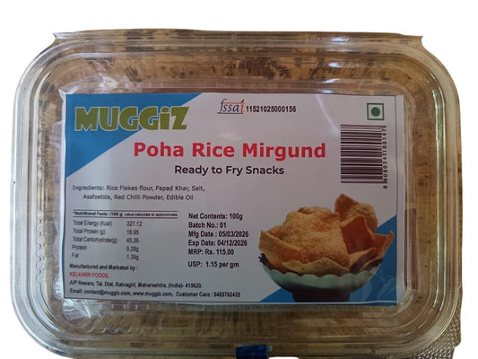 Muggiz Poha Rice Mirgund 100gm - Ready to Fry Snacks - Traditional Indian Papad