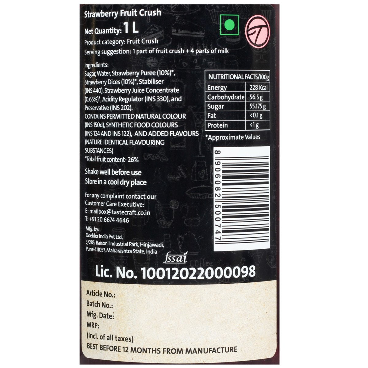 Tastecraft Strawberry Fruit Crush 1L