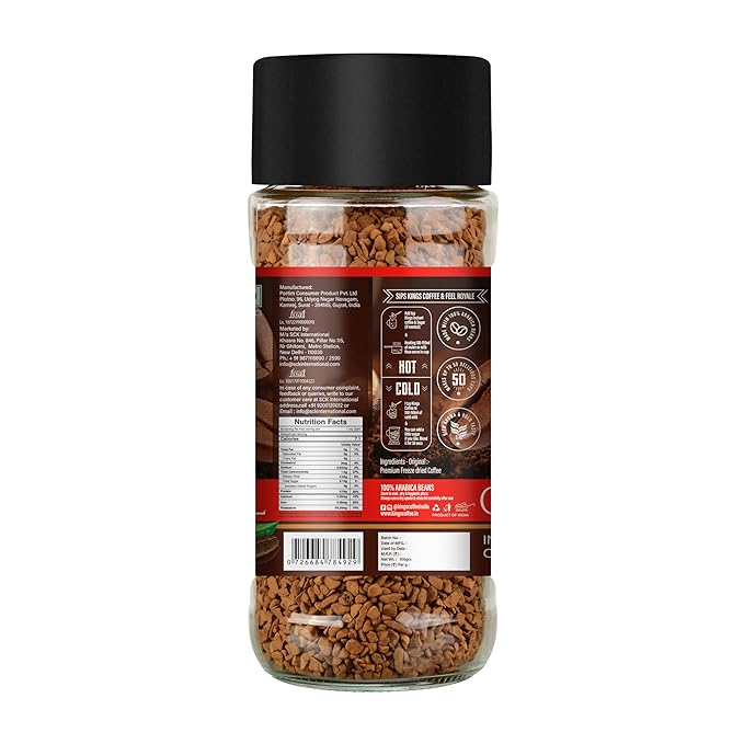 Kings Coffee Instant Coffee | Medium Roast |Original| Pure Columbian Arabica Beans |Freeze-Dried | No Chicory | 100 gm