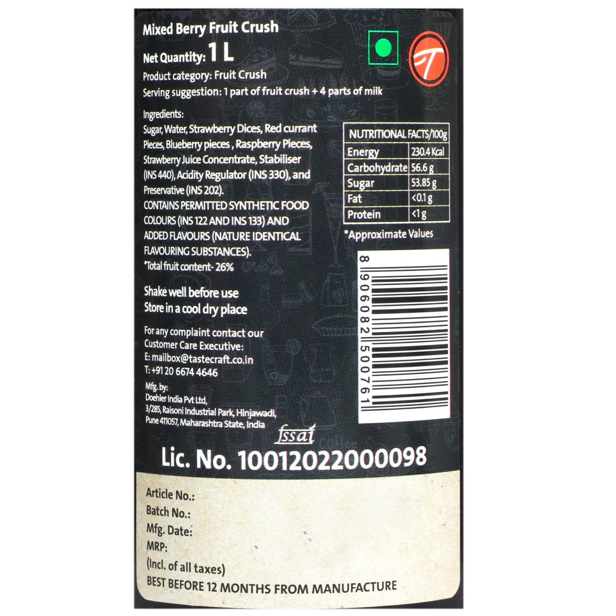 Tastecraft Mixed Berry Fruit Crush 1L
