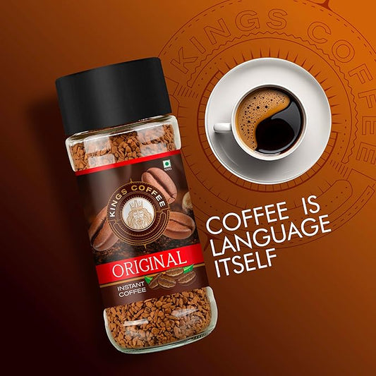 Kings Coffee Instant Coffee | Medium Roast |Original| Pure Columbian Arabica Beans |Freeze-Dried | No Chicory | 100 gm