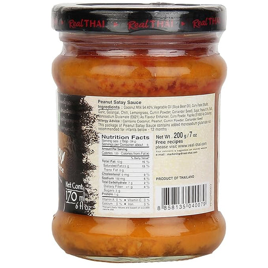 Real THAI Original Thai Cuisine Peanut Satay Sauce, 5.75 oz / 170 ml