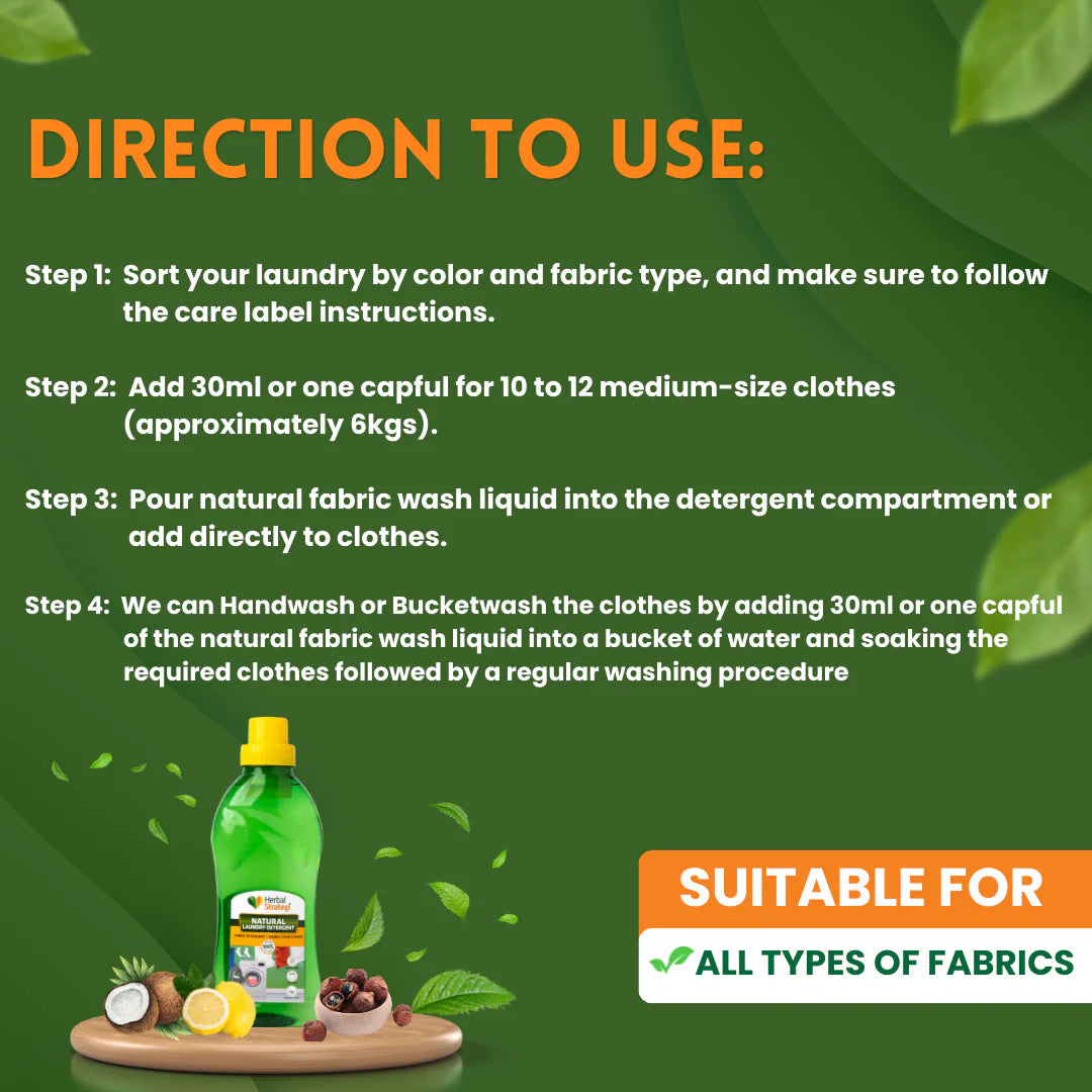 Herbal Strategi Natural Fabric Wash for Baby | Liquid Detergent for Top Load & Front Load Washing Machine | Suitable For All Fabrics | 1 Litre Detergent Herbal Strategi