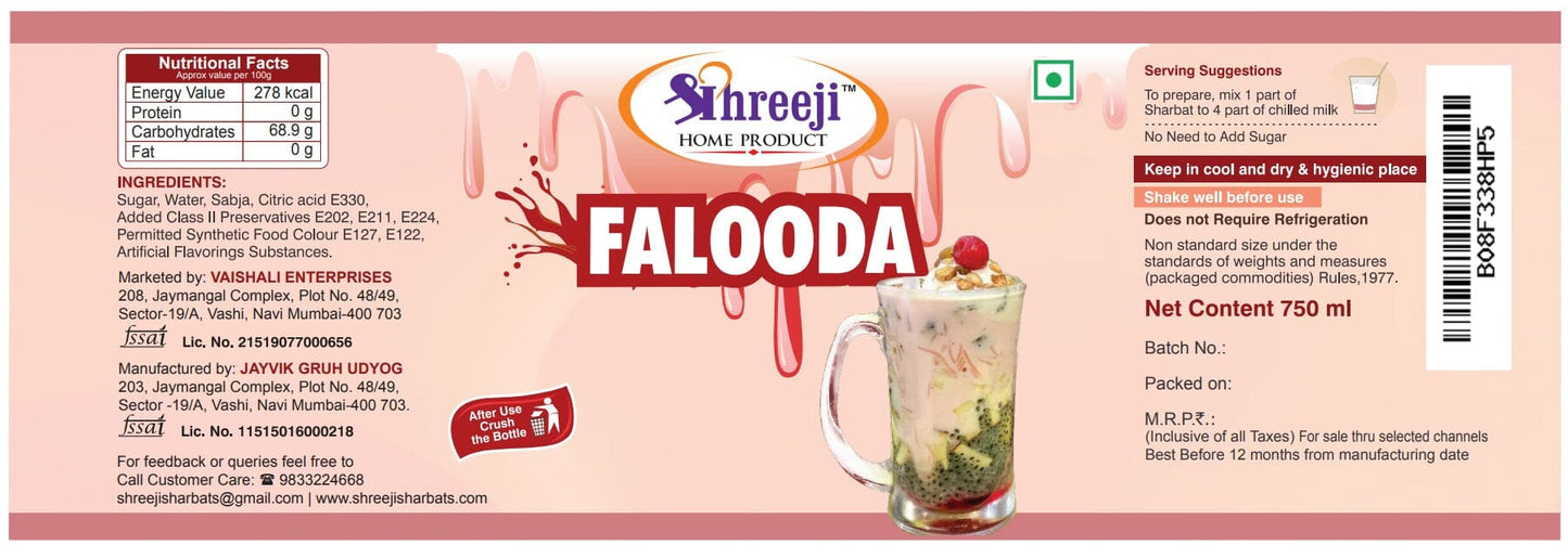 Shreeji Falooda Syrup Mix with Milk for Making Juice 750 ml Syrup Shreeji