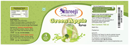 Shreeji Green Apple Syrup Mix With Water / Soda For Making Juice 750 ml Syrup Shreeji