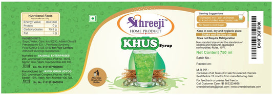 Shreeji Khus Syrup Mix with Water / Soda / Milk for Making Juice 750 ml Syrup Shreeji