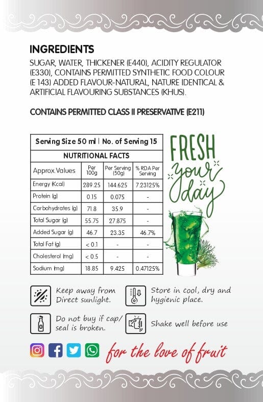 Frujoy Khus Syrup 750ml | For Fruit Mocktail | Cocktail | Milk Shake| Falooda | Baking Essentials Crush Frujoy