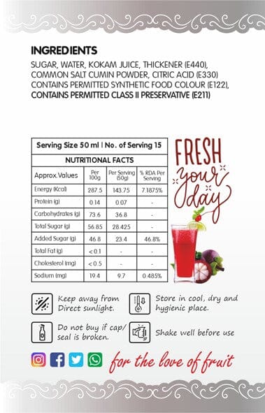 Frujoy Kokam Syrup 750ml | For Fruit Mocktail | Cocktail | Milk Shake| Falooda | Baking Essentials Crush Frujoy