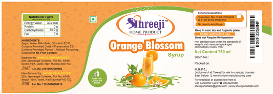 Shreeji Orange Blossm Syrup Mix With Milk For Making Milkshake 750 ml Syrup Shreeji