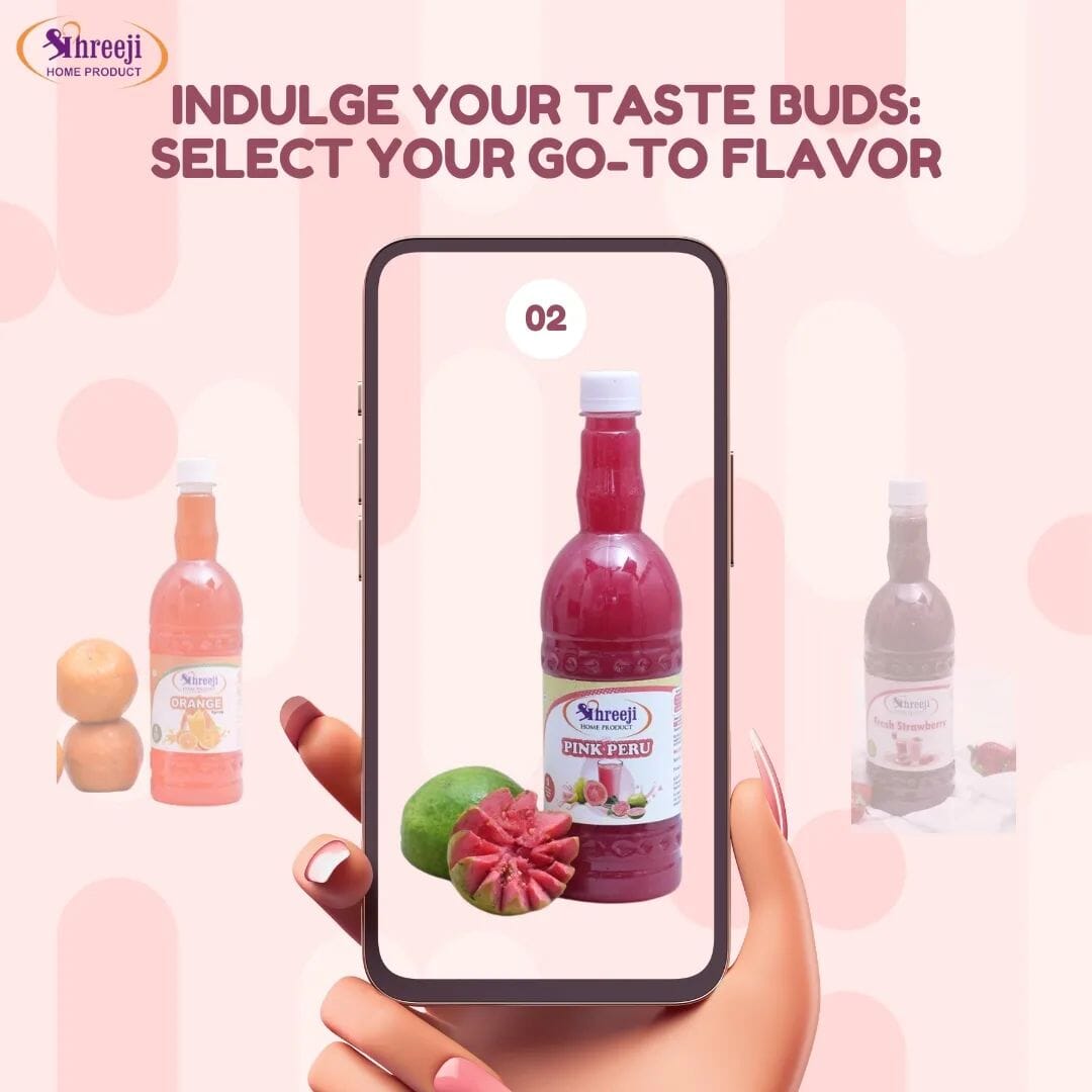 Shreeji Pink Peru Syrup Mix With Water / Soda For Making Juice 750 ml Syrup Shreeji