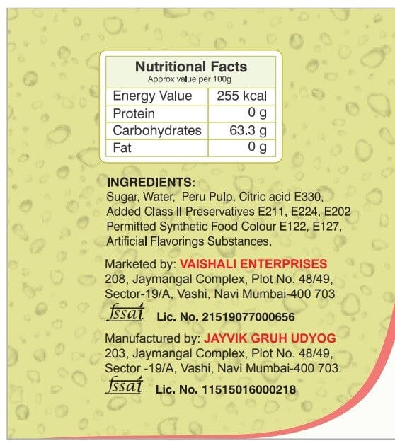 Shreeji Pink Peru Syrup Mix With Water / Soda For Making Juice 750 ml Syrup Shreeji