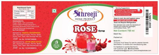 Shreeji Rose Syrup Mix with Water / Milk for Making Juice 750 ml Syrup Shreeji