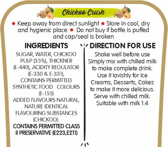 Frujoy Chickoo Crush 750ml | For Fruit Mocktail | Cocktail | Cake | Baking Essentials | Juices | Beverages Crush Frujoy