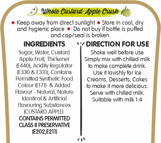 Frujoy Custard Apple Crush 750ml | For Fruit Mocktail | Cocktail | Cake | Baking Essentials | Juices | Beverages Crush Frujoy