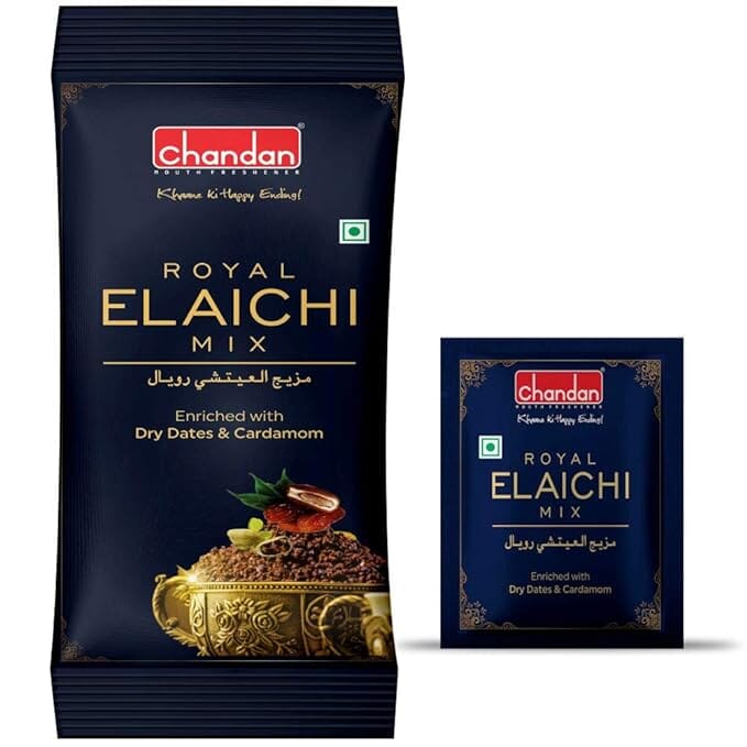 Chandan Mouth Freshener Royal Elaichi Mukhwas (Without Supari & Areca Nuts) | 50 Sachets Per Pack | Contains Dry Dates and Cardamom Mukhwas - Mouth Freshner Chandan