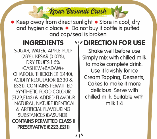 Frujoy Kesar Basundi Crush 750ml | For Fruit Mocktail | Cocktail | Cake | Baking Essentials | Juices | Beverages Crush Frujoy