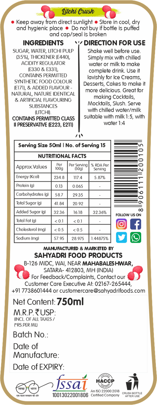 Frujoy Litchi Crush 750ml | For Fruit Mocktail | Cocktail | Cake | Baking Essentials | Juices | Beverages Crush Frujoy