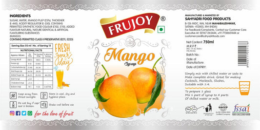 Frujoy Mango Syrup 750ml | For Fruit Mocktail | Cocktail | Milk Shake| Falooda | Baking Essentials Crush Frujoy