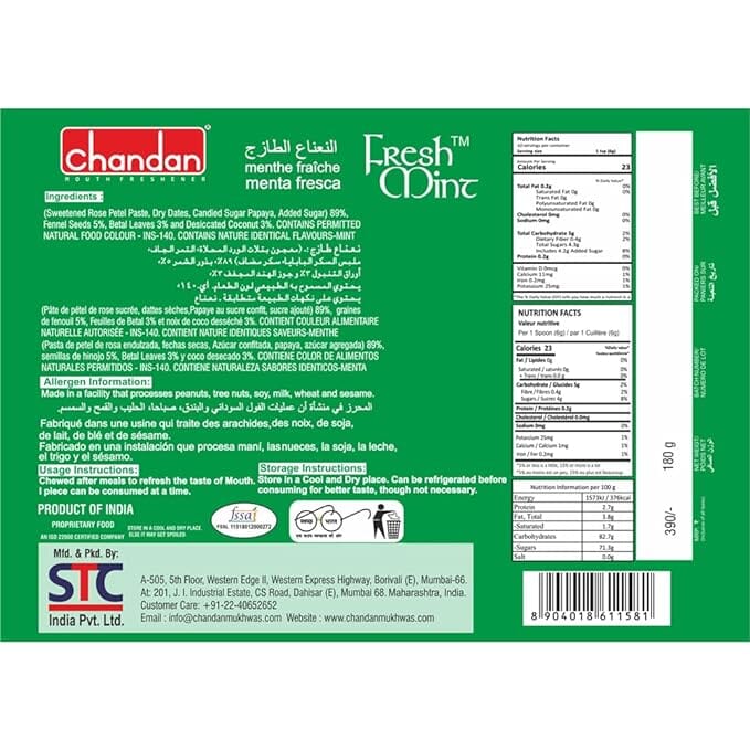 Chandan Mouth Freshener Fresh Mint Pan Blister, 30 Pieces, 180g Mukhwas - Mouth Freshner Chandan