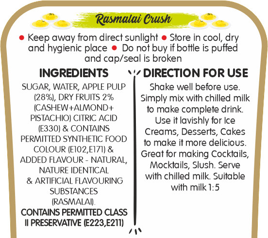 Frujoy Rasmalai Crush 750ml | For Fruit Mocktail | Cocktail | Cake | Baking Essentials | Juices | Beverages Crush Frujoy