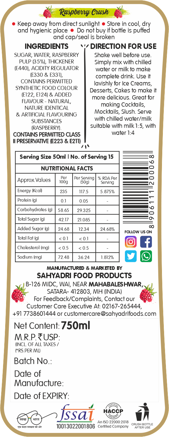 Frujoy Raspberry Crush 750ml | For Fruit Mocktail | Cocktail | Cake | Baking Essentials | Juices | Beverages Crush Frujoy