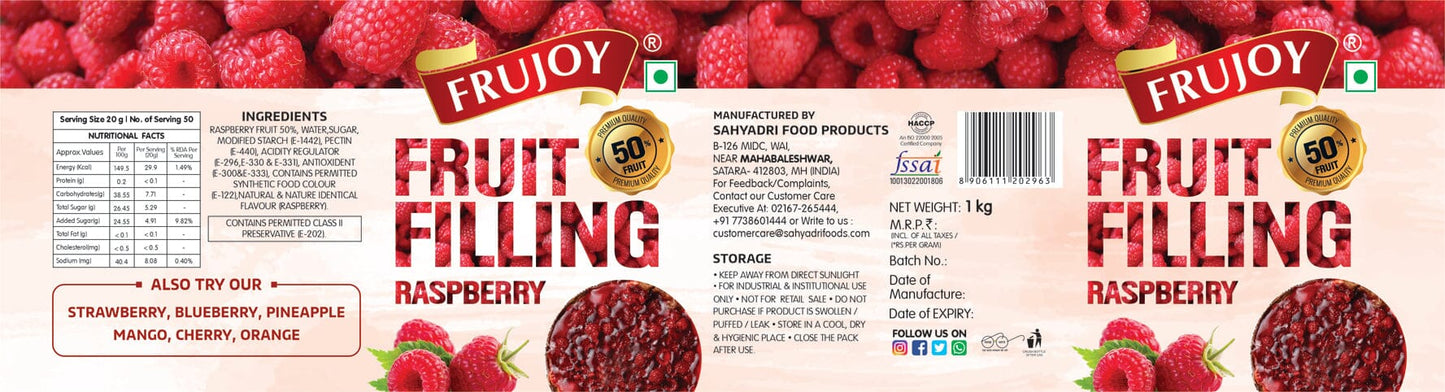 Frujoy Raspeberry Filling 1kg | For Cake | Dessert | Custard | Pastry | Muffins | Baking Essentials Crush Frujoy