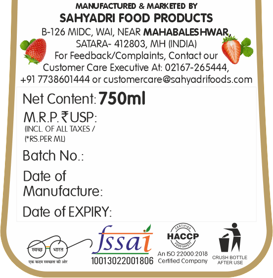 Frujoy Whole Strawberry Crush 750ml | High Fruit | For Fruit Mocktail | Cocktail | Milk Shake| Falooda | Baking Essentials Crush Frujoy