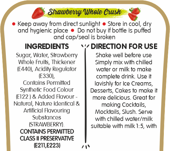Frujoy Whole Strawberry Crush 750ml | High Fruit | For Fruit Mocktail | Cocktail | Milk Shake| Falooda | Baking Essentials Crush Frujoy