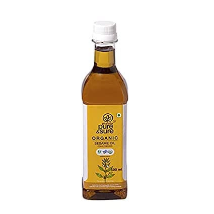 Pure & Sure Organic Sesame Oil | Cold-Pressed Sesame Oil for Cooking | Healthy, No Trans Fats Sesame Seed Oil, 500 ML oil Pure & Sure
