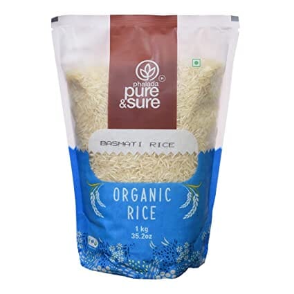 Pure & Sure Organic Basmati Rice | Instant Boost of Energy | Rich in Fiber, Good for Diabetic People, Helps Lower Blood Pressure | Healthy & Wholesome Basmati Rice 1 kg Packet Grocery Pure & Sure