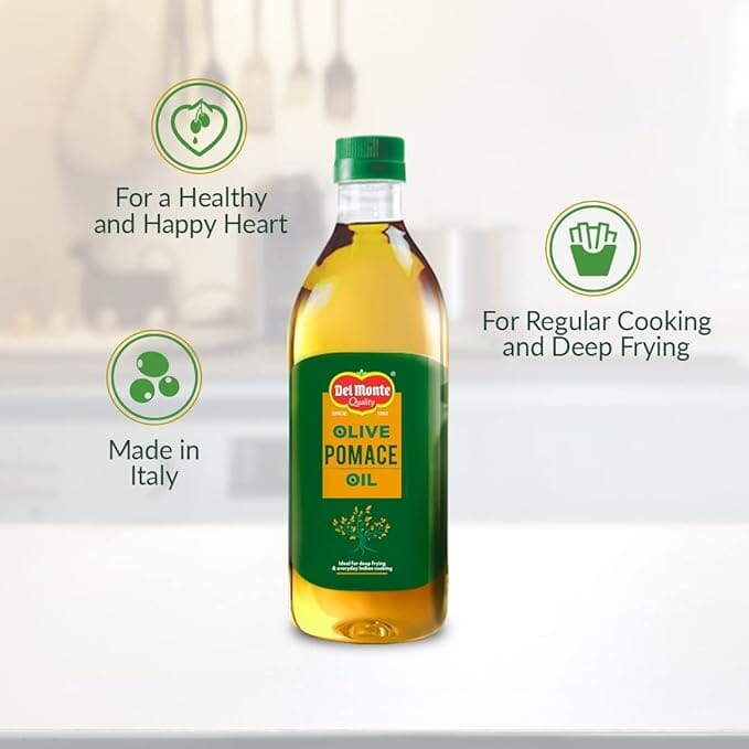 Del Monte Pomace Olive Oil, Ideal for Everyday Indian Cooking & Deep Frying, 1L Delmonte