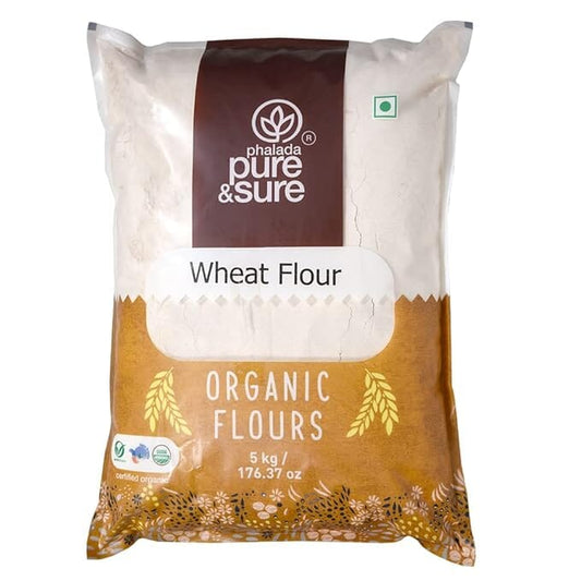 Pure & Sure Organic Whole Wheat Atta | Healthy Food for Weight Loss | No Preservatives, No Trans Fats, High Protein Food | Organic Whole Wheat Flour, 5kg Pure & Sure