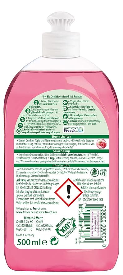 Frosch Dishwashing Liquid - 500 ml (Raspberry) Cleaner Frosch