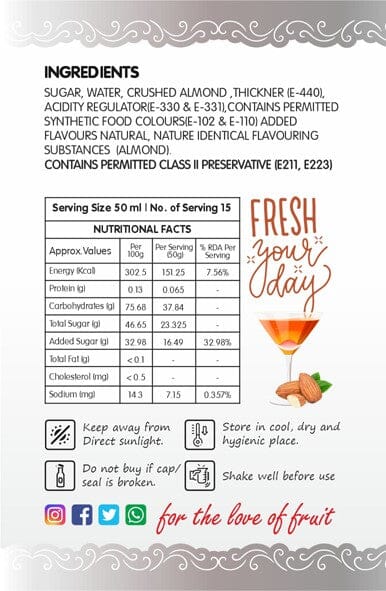 Frujoy badam syrup 750ml | For Drinks Juices | Fruit Mocktail | Cocktail | Sharbat | Baking Essentials | Beverages Crush Frujoy