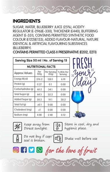 Frujoy Blueberry syrup 750ml | For Fruit Mocktail | Cocktail | Cake | Baking Essentials Crush Frujoy