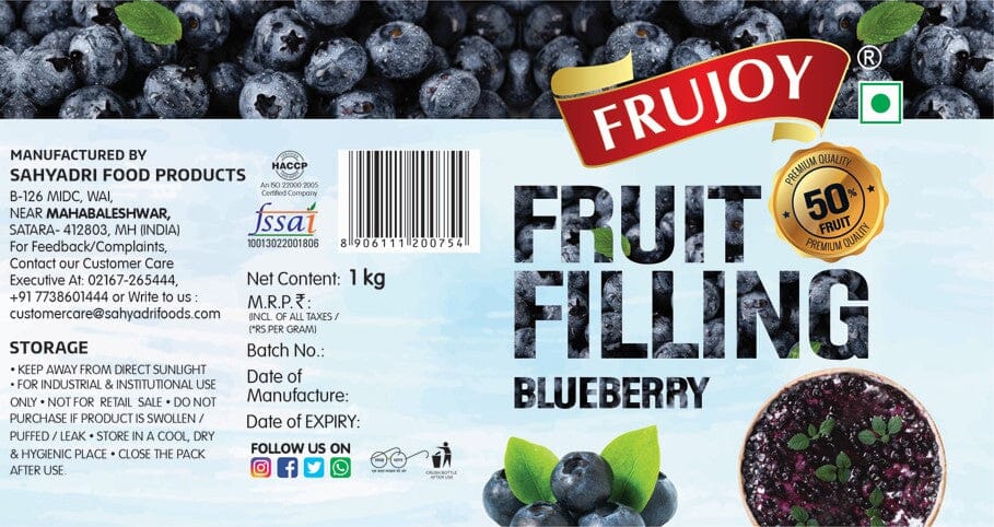 Frujoy Blueberry Filling 1kg | For Cake | Dessert | Custard | Pastry | Muffins | Baking Essentials Crush Frujoy