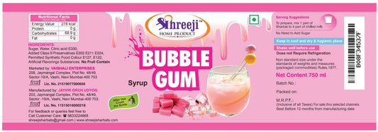 Shreeji Bubble gum Syrup Mix With Milk For Making Milkshake 750 ml