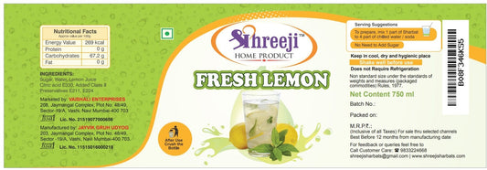 Shreeji Fresh Lemon Syrup Mix with Water / Soda for Making Juice 750 ml Syrup Shreeji
