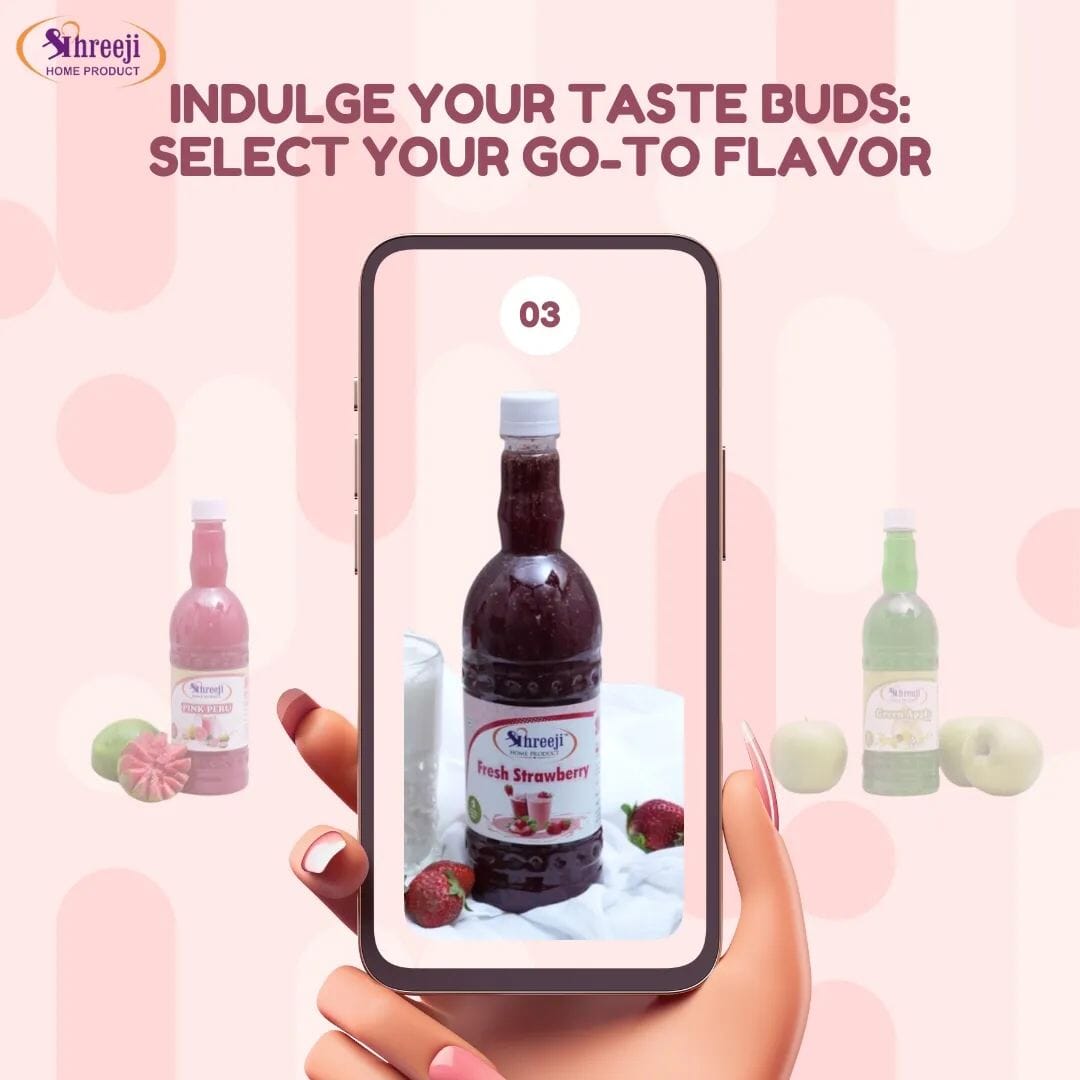 Shreeji Fresh Strawberry Syrup Mix With Milk For Making Juice 750 ml Syrup Shreeji