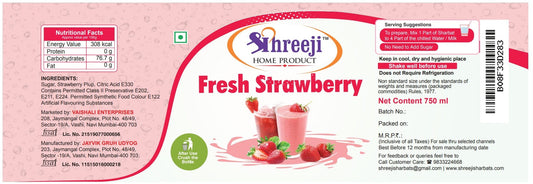 Shreeji Fresh Strawberry Syrup Mix With Milk For Making Juice 750 ml Syrup Shreeji