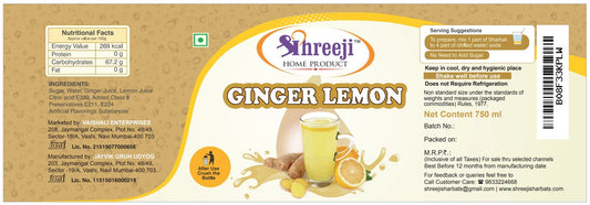 Shreeji Ginger Lemon Syrup Mix with Water / Soda for Making Juice 750 ml Syrup Shreeji