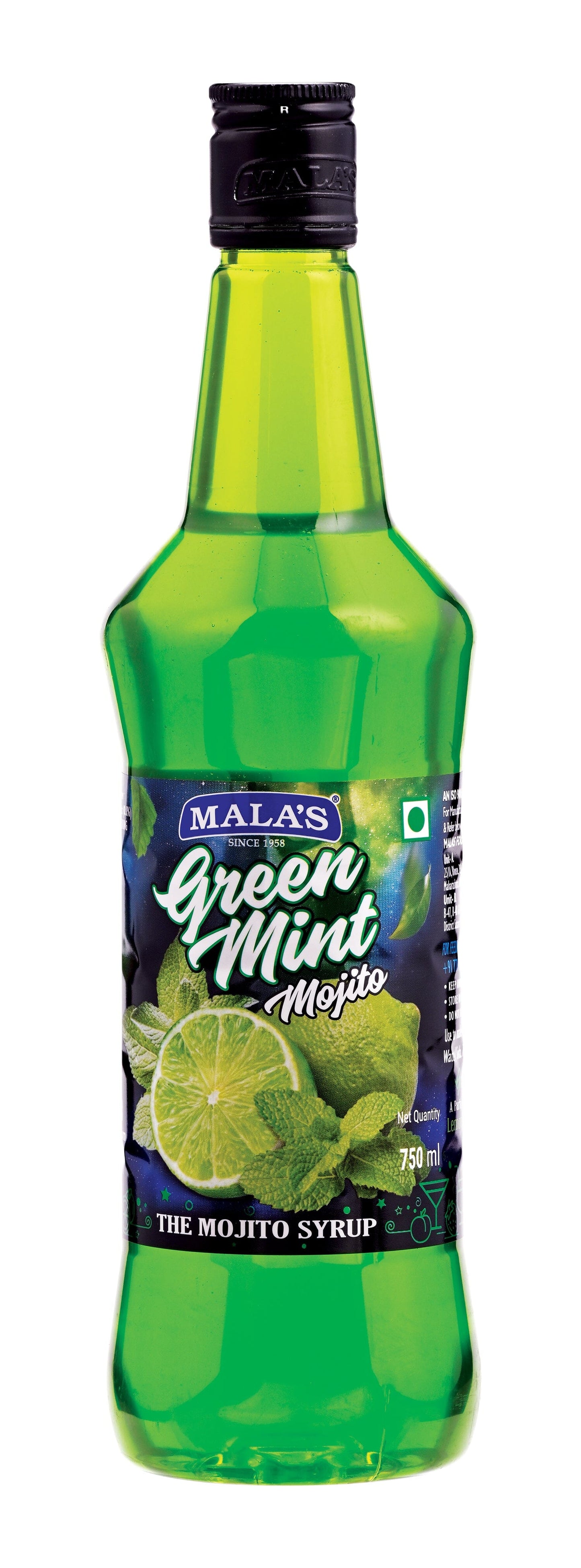 Mala's Green Mint Mojito Cordial Syrup 750 ml for Mocktail & Cocktail MOCKTAIL Mala's