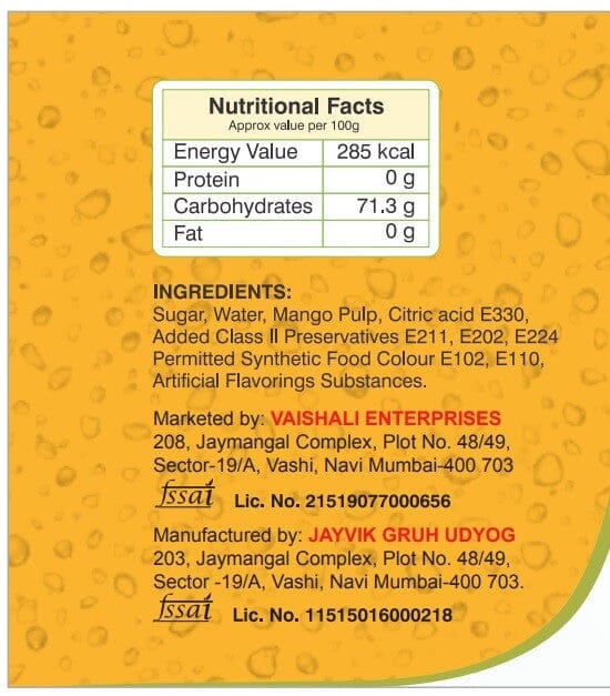 Shreeji Mango Ripe Syrup Mix with Water / Soda for Making Juice 750 ml Syrup Shreeji