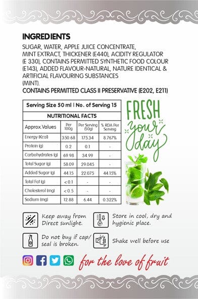 Frujoy Mint Mojito White 750ml | For Drinks Juices | Fruit Mocktail | Cocktail | Sharbat | Baking Essentials | Beverages Crush Frujoy