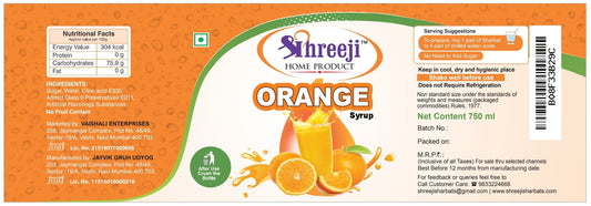 Shreeji Orange Syrup Mix with Water / Soda for Making Juice 750 ml Syrup Shreeji