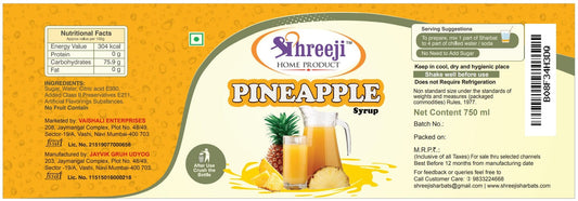 Shreeji Pineapple Syrup Mix with Water / Soda for Making Juice 750 ml Syrup Shreeji