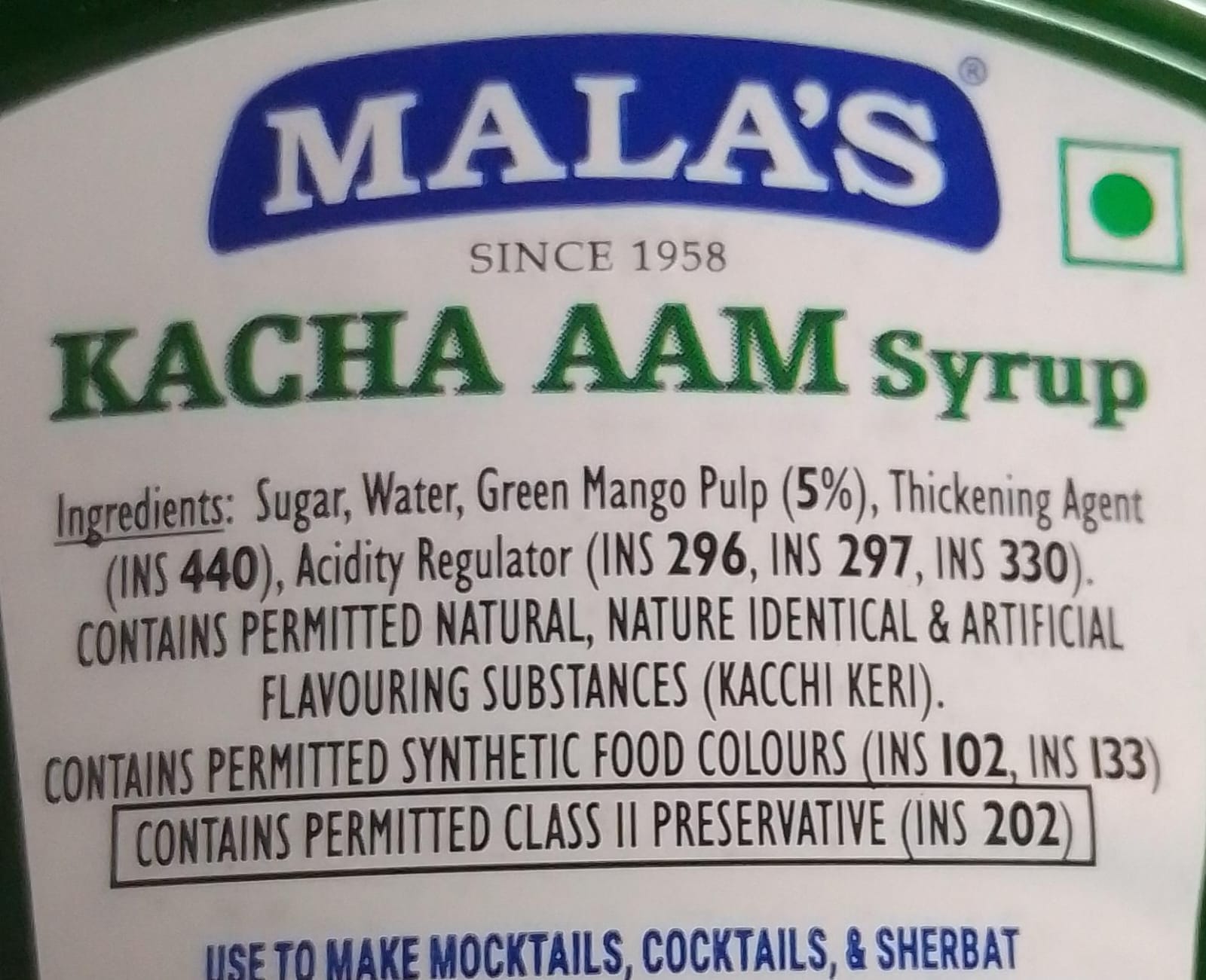 Malas Kacha Aam Syrup 750ml Pet Bottle SYRUP 750ml Mala's