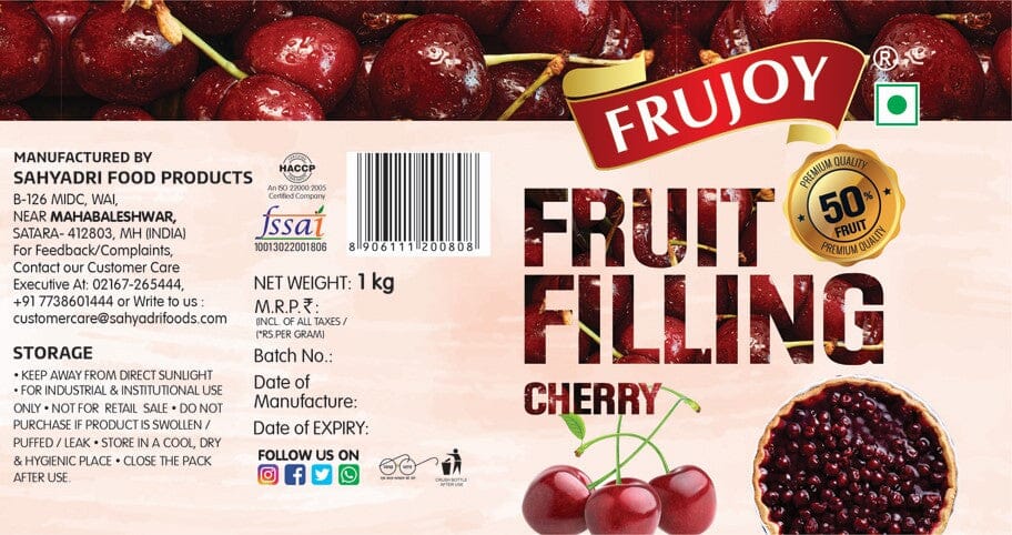 Frujoy Cherry Filling 1kg | For Cake | Dessert | Custard | Pastry | Muffins | Baking Essentials Crush Frujoy