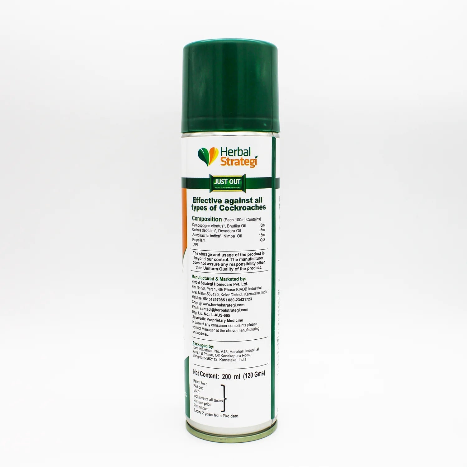 Herbal Strategi Ayurvedic Cockroach Repellent 200 ML | 2X power Aerosol Spray | Certified Ayurveda (AYUSH)| Non-Toxic & Eco friendly Repellent Herbal Strategi